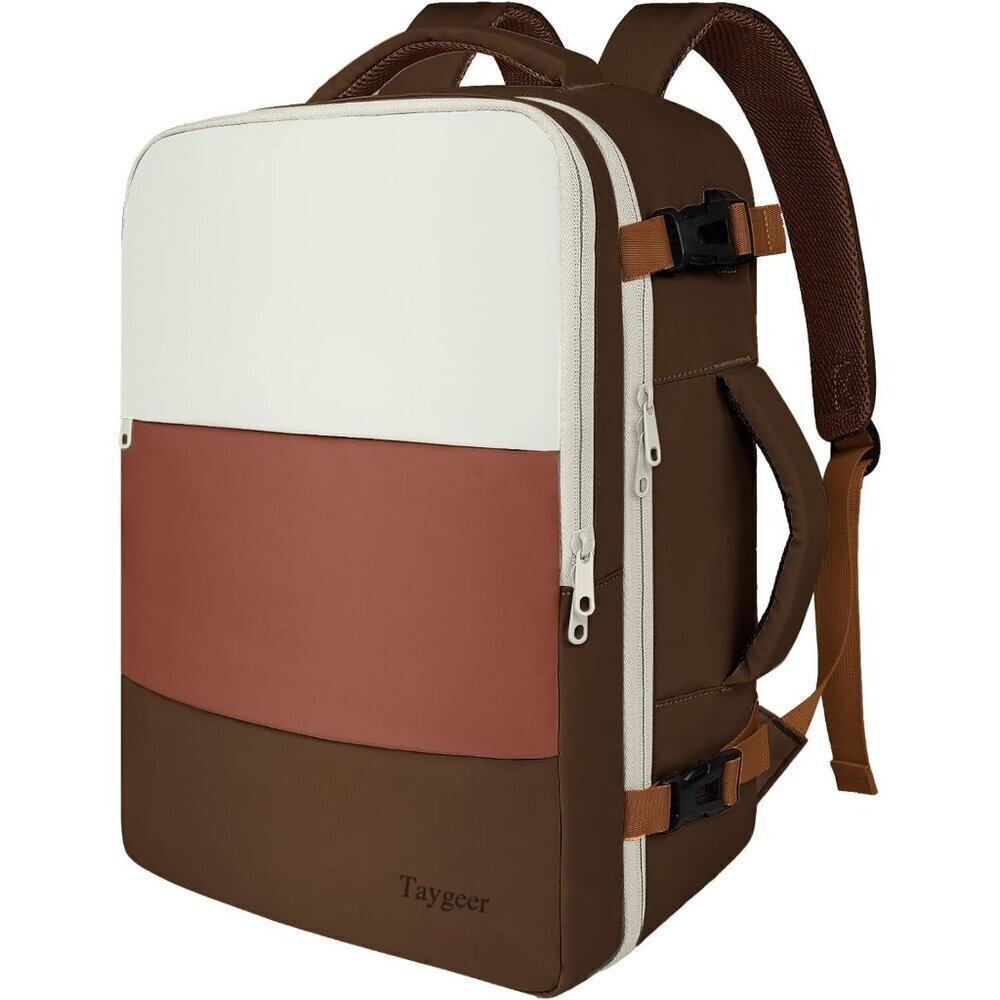 Travel Pressed Brown Backpack for Women Carry On Laptop Bag USB Port TSA Pouch